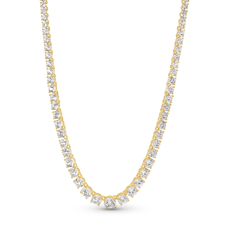 Main Image 1 of Graduated White Lab-Created Sapphire Riviera Tennis Necklace in Sterling Silver with 18K Gold Plate