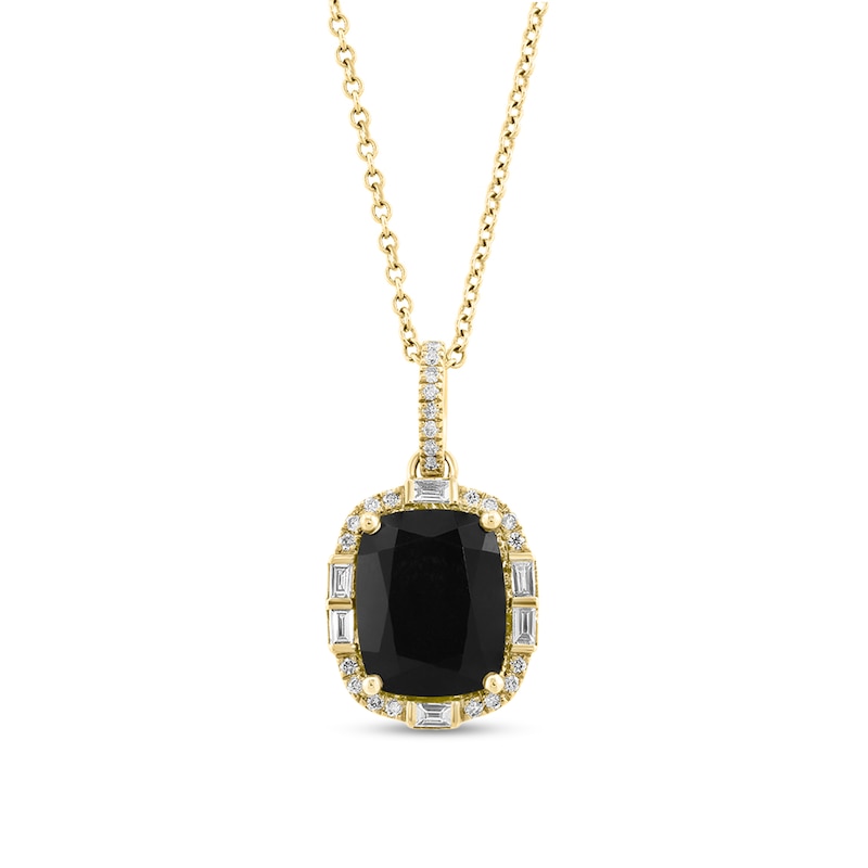 Main Image 1 of EFFY™ Collection Elongated Cushion-Cut Onyx and 1/5 CT. T.W. Diamond Frame Pendant in 14K Gold