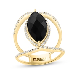 EFFY™ Collection Marquise-Cut Onyx and 1/3 CT. T.W. Diamond Frame Open Shank Orbit Ring in 14K Gold