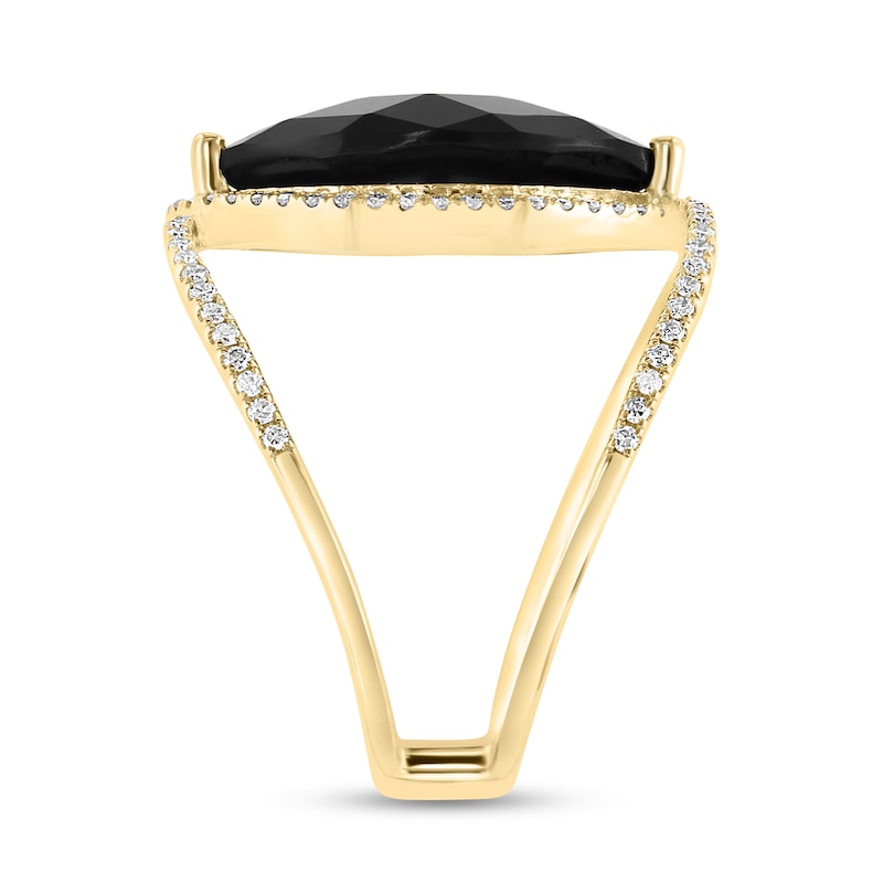 Main Image 2 of EFFY™ Collection Marquise-Cut Onyx and 1/3 CT. T.W. Diamond Frame Open Shank Orbit Ring in 14K Gold