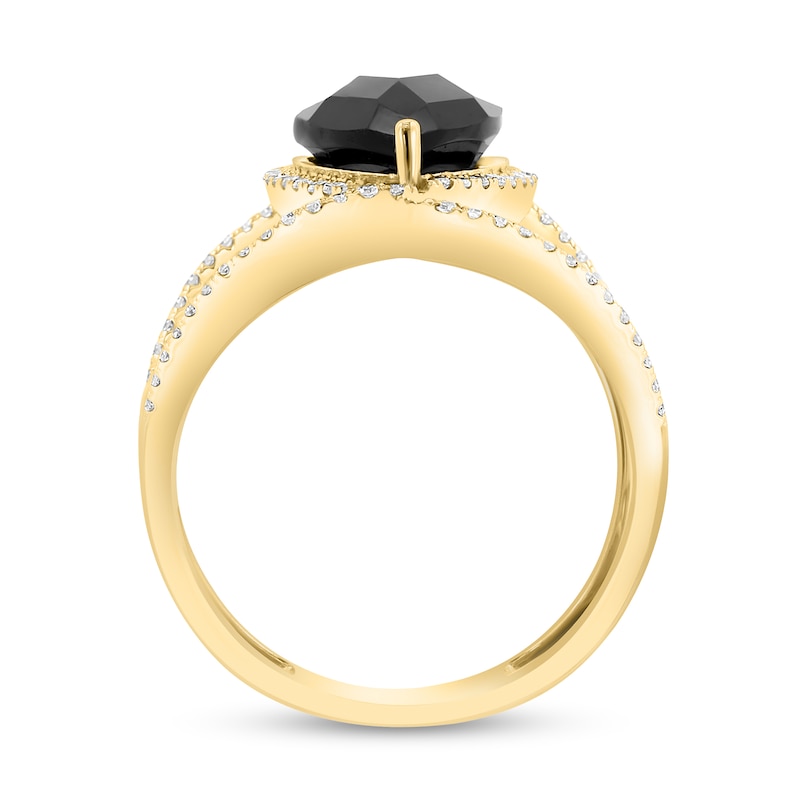 Main Image 3 of EFFY™ Collection Marquise-Cut Onyx and 1/3 CT. T.W. Diamond Frame Open Shank Orbit Ring in 14K Gold