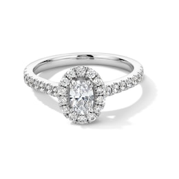 1 CT. T.W. Oval Certified Lab-Created Diamond Frame Engagement Ring in 14K White Gold (F/SI2)