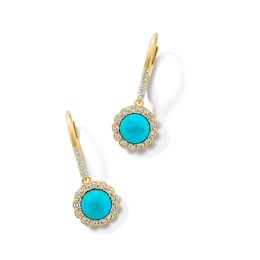 7.0mm Turquoise and White Lab-Created Sapphire Flower Frame Drop Earrings in Sterling Silver with 18K Gold Plate