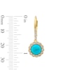 Thumbnail Image 2 of 7.0mm Turquoise and White Lab-Created Sapphire Flower Frame Drop Earrings in Sterling Silver with 18K Gold Plate