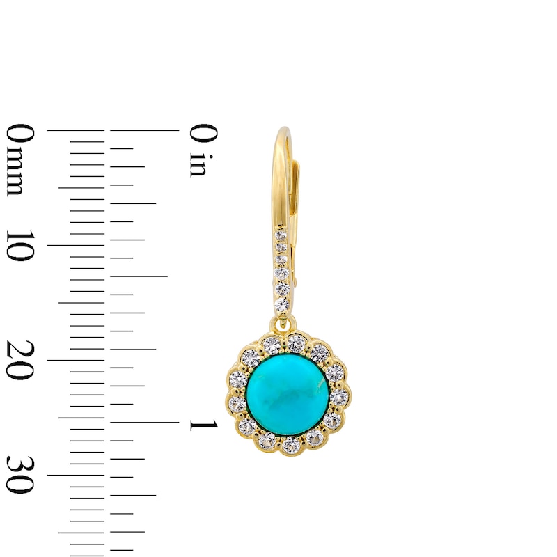 Main Image 2 of 7.0mm Turquoise and White Lab-Created Sapphire Flower Frame Drop Earrings in Sterling Silver with 18K Gold Plate