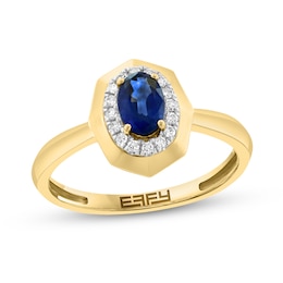 EFFY™ Collection Oval Blue Sapphire and 1/15 CT. T.W. Diamond Frame Ring in 14K Gold