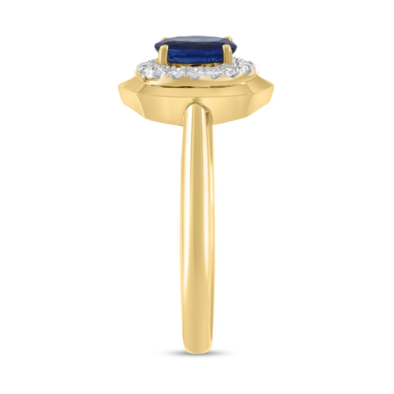 Main Image 2 of EFFY™ Collection Oval Blue Sapphire and 1/15 CT. T.W. Diamond Frame Ring in 14K Gold