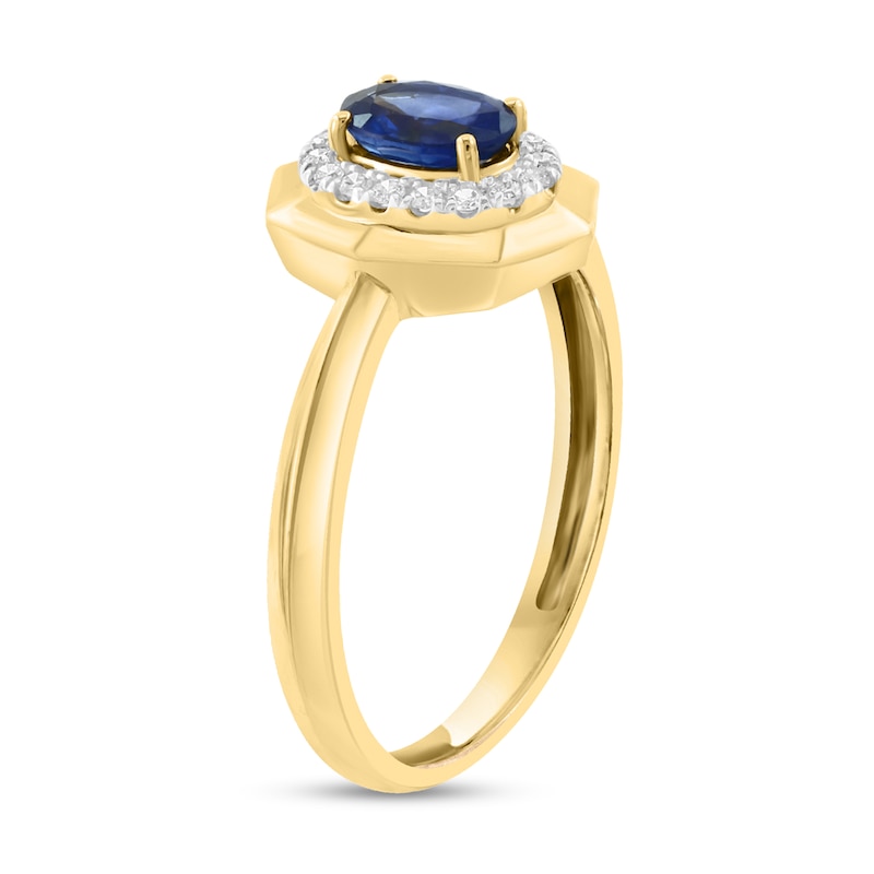 Main Image 3 of EFFY™ Collection Oval Blue Sapphire and 1/15 CT. T.W. Diamond Frame Ring in 14K Gold