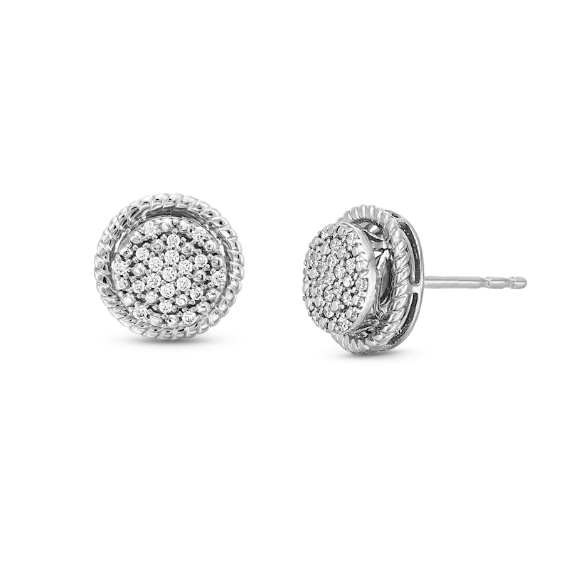 Main Image 1 of 1/5 CT. T.W. Multi-Diamond Rope-Textured Frame Stud Earrings in 10K White Gold