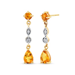 Pear-Shaped and Round Citrine with 1/20 CT. T.W. Diamond Drop Earrings in 14K Gold