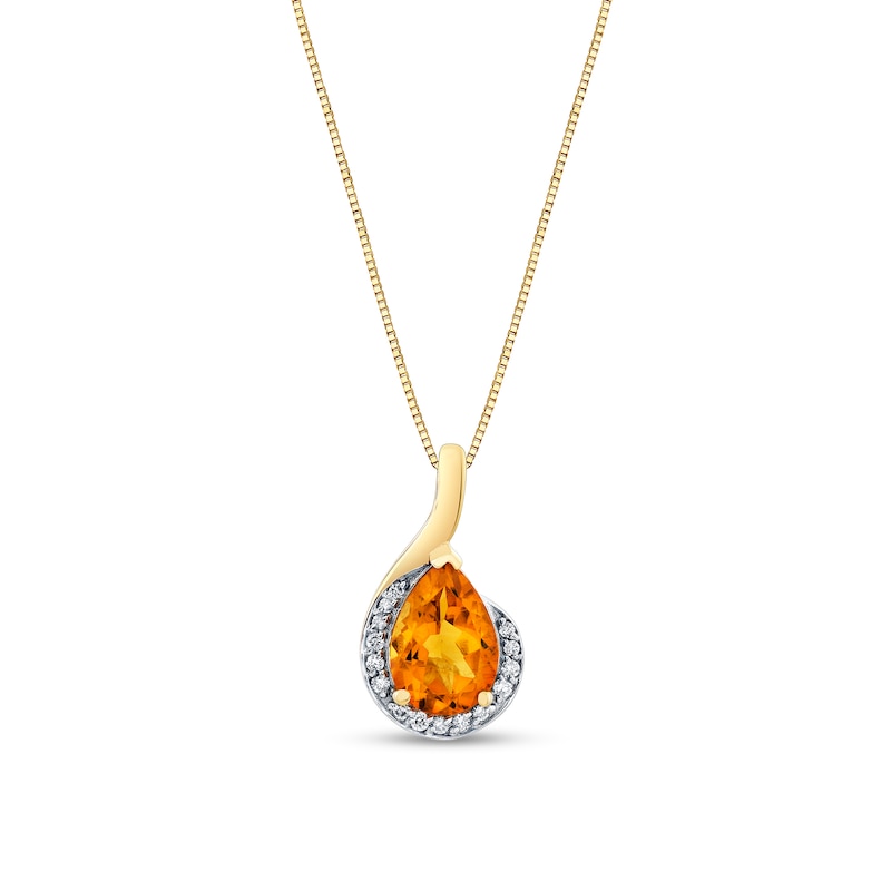 Main Image 1 of Pear-Shaped Citrine and 1/10 CT. T.W. Diamond Curved Drop Pendant in 10K Gold