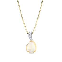 Pear-Shaped Opal and Diamond Accent Curved Drop Pendant in 14K Gold