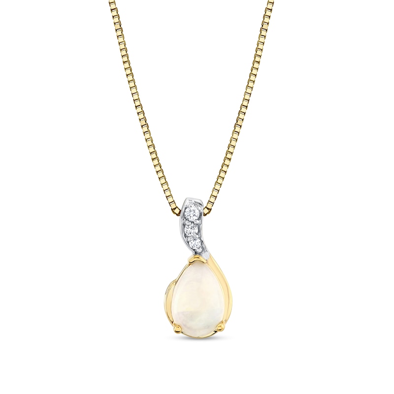 Main Image 1 of Pear-Shaped Opal and Diamond Accent Curved Drop Pendant in 14K Gold