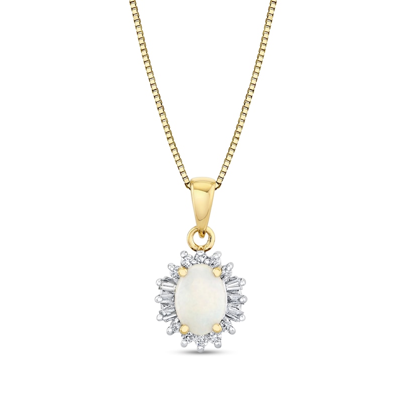 Main Image 1 of Oval Opal and 1/5 CT. T.W. Diamond Alternating Sunburst Frame Pendant in 10K Gold