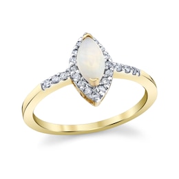 Marquise-Cut Opal and 1/5 CT. T.W. Diamond Frame Ring in 14K Gold