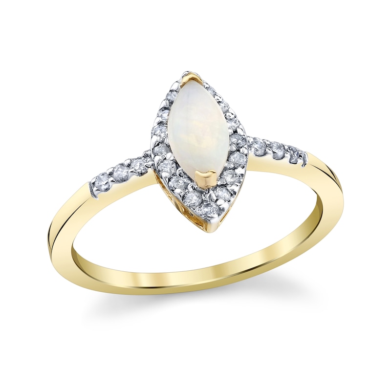 Main Image 1 of Marquise-Cut Opal and 1/5 CT. T.W. Diamond Frame Ring in 14K Gold