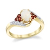 Thumbnail Image 1 of Oval Opal and Garnet with 1/15 CT. T.W. Diamond Tri-Sides Bypass Ring in 10K Gold