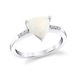 8.0mm Trillion-Cut Opal and 1/20 CT. T.W. Diamond Ring in 10K White Gold