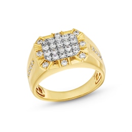 1 CT. T.W. Multi-Diamond Alternating Frame Octagon-Top Ring in 10K Gold