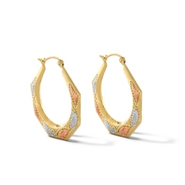 30.0mm Octagonal Hoop Earrings in Hollow 14K Tri-Tone Gold