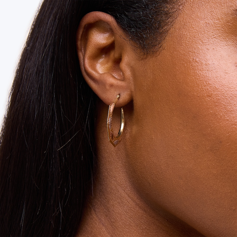 Main Image 2 of 30.0mm Octagonal Hoop Earrings in Hollow 14K Tri-Tone Gold