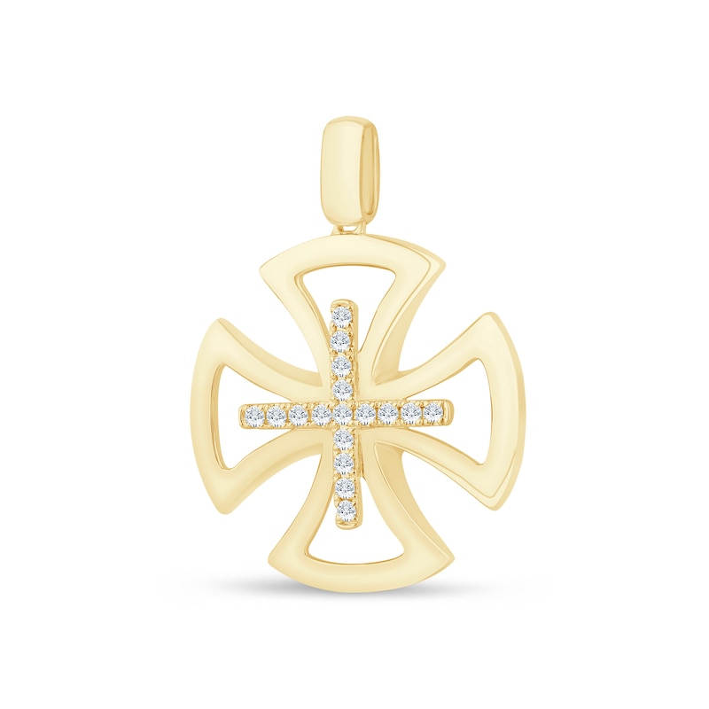 Main Image 3 of 1/4 CT. T.W. Diamond Maltese Cross Necklace Charm in 10K Gold