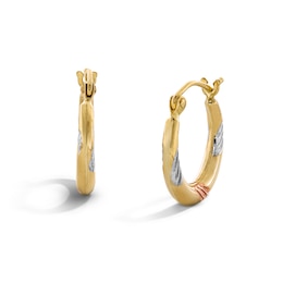 15.0mm Slant Trio Hoop Earrings in Hollow 14K Tri-Tone Gold