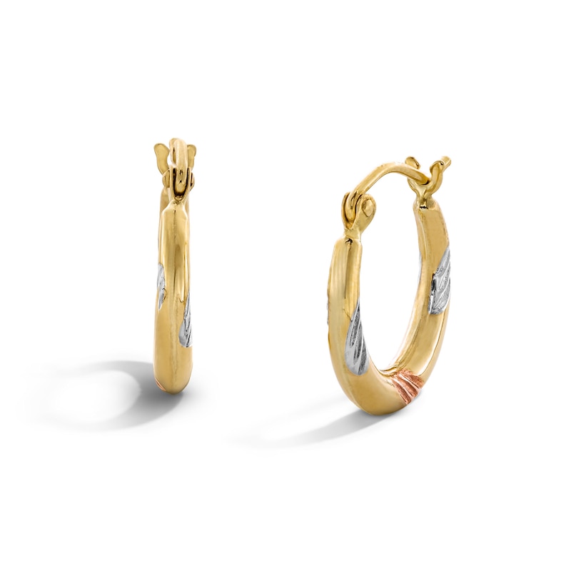 Main Image 1 of 15.0mm Slant Trio Hoop Earrings in Hollow 14K Tri-Tone Gold