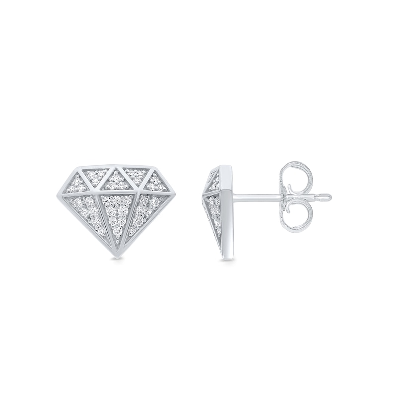 Main Image 2 of 1/3 CT. T.W. Diamond Faceted Diamond-Shaped Stud Earrings in 10K White Gold