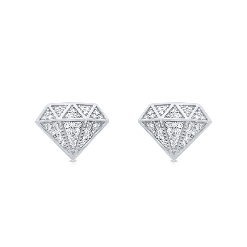 Main Image 3 of 1/3 CT. T.W. Diamond Faceted Diamond-Shaped Stud Earrings in 10K White Gold