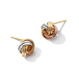 Love Knot Stud Earrings in Hollow 14K Tri-Tone Gold