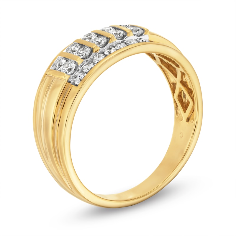 Main Image 2 of 3/4 CT. T.W. Diamond Duo Multi-Row Grooved Shank Ring in 10K Gold