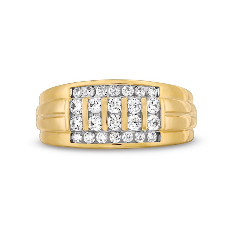 Main Image 3 of 3/4 CT. T.W. Diamond Duo Multi-Row Grooved Shank Ring in 10K Gold