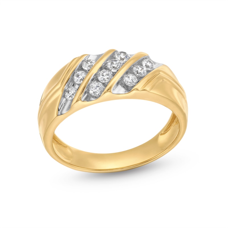 Main Image 1 of 1/2 CT. T.W. Diamond Channel-Set Triple Row Slant Ring in 10K Gold