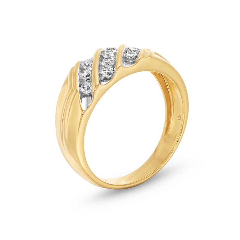 Main Image 2 of 1/2 CT. T.W. Diamond Channel-Set Triple Row Slant Ring in 10K Gold