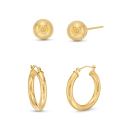 7.0mm Ball Stud Earrings and 20.0mm Tube Hoop Earrings Set in Hollow 14K Gold