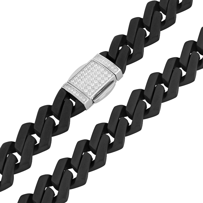 Main Image 2 of 1/2 CT. T.W. Diamond Link Chain Bracelet in Solid Stainless Steel with Black Ion Plate - 8.5&quot;