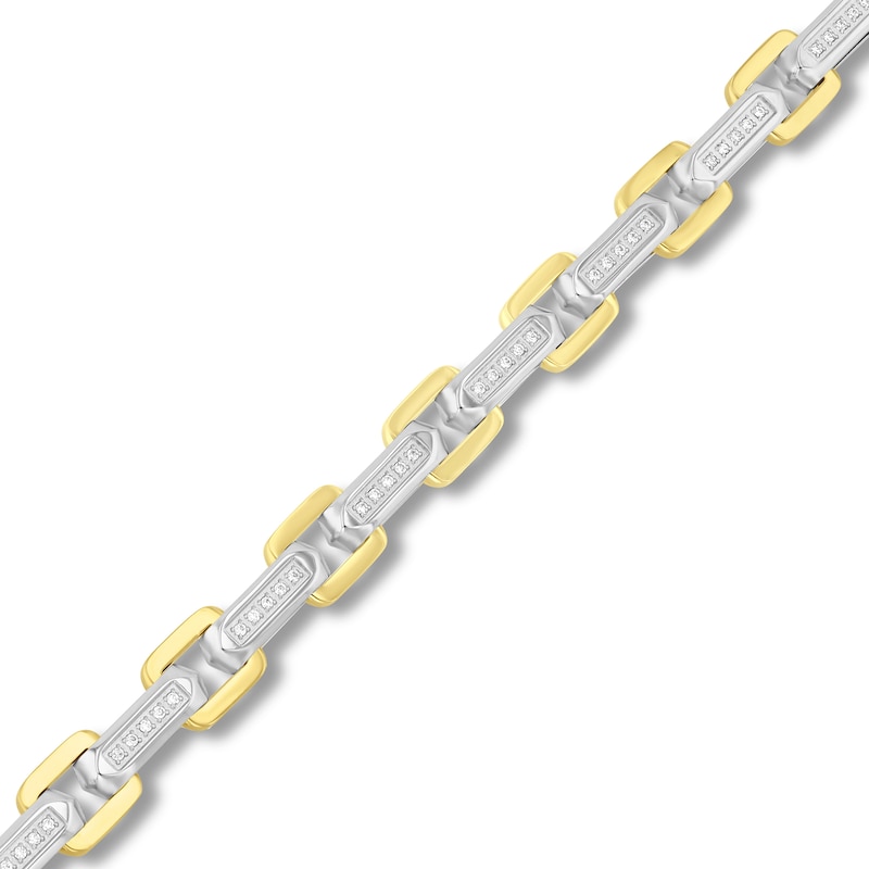 Main Image 2 of 1/3 CT. T.W. Diamond Link Bracelet in Solid Stainless Steel and Yellow Ion Plate - 8.5&quot;