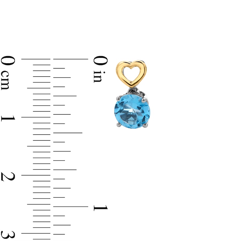 Main Image 2 of 6.0mm Swiss Blue Topaz Solitaire Heart Drop Earrings in Sterling Silver and 10K Gold