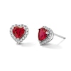 Thumbnail Image 1 of 6.0mm Heart-Shaped Lab-Created Ruby and White Lab-Created Sapphire Frame Stud Earrings in Sterling Silver