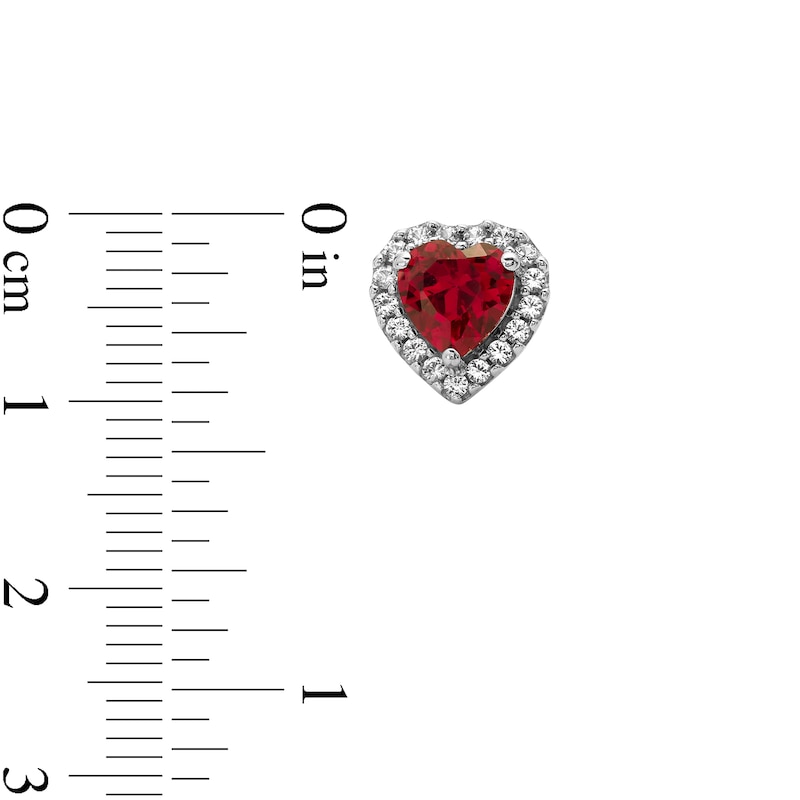 Main Image 2 of 6.0mm Heart-Shaped Lab-Created Ruby and White Lab-Created Sapphire Frame Stud Earrings in Sterling Silver