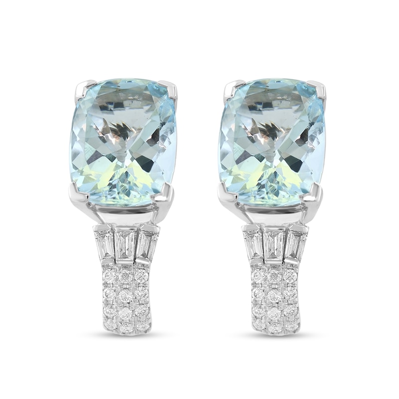 Main Image 2 of EFFY™ Collection Cushion-Cut Aquamarine and 1/6 CT. T.W. Diamond Stud Earrings in 14K White Gold