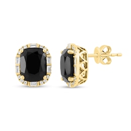 EFFY™ Collection Elongated Cushion-Cut Onyx and 1/4 CT. T.W. Diamond Frame Stud Earrings in 14K Gold