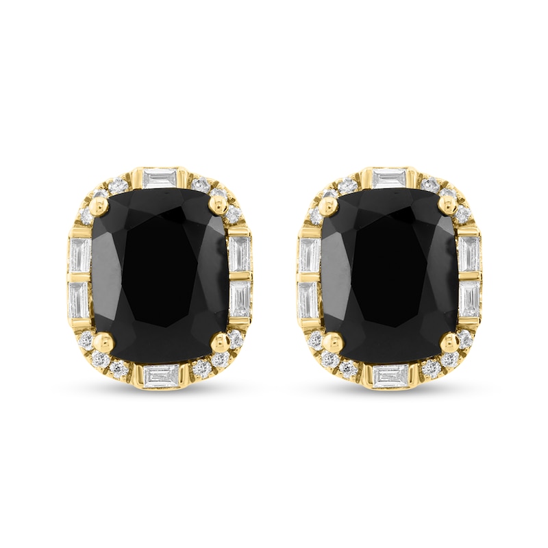 Main Image 2 of EFFY™ Collection Elongated Cushion-Cut Onyx and 1/4 CT. T.W. Diamond Frame Stud Earrings in 14K Gold