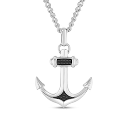 1/15 CT. T.W. Black Diamond Anchor Pendant in Stainless Steel - 24”