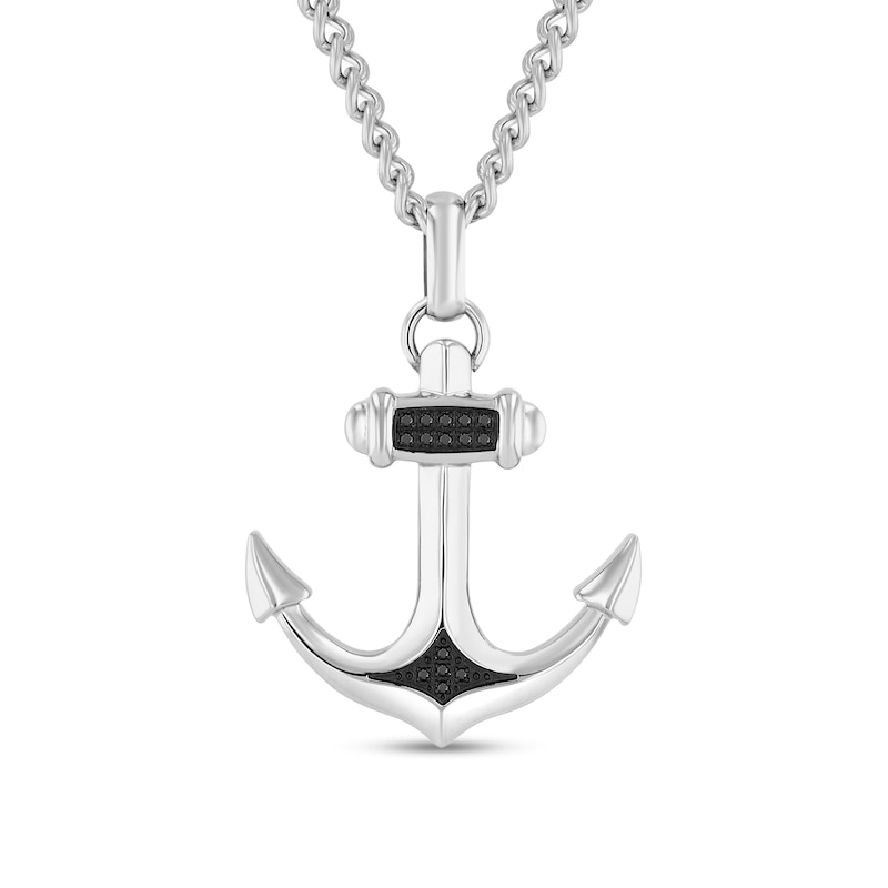 Main Image 1 of 1/15 CT. T.W. Black Diamond Anchor Pendant in Stainless Steel - 24”