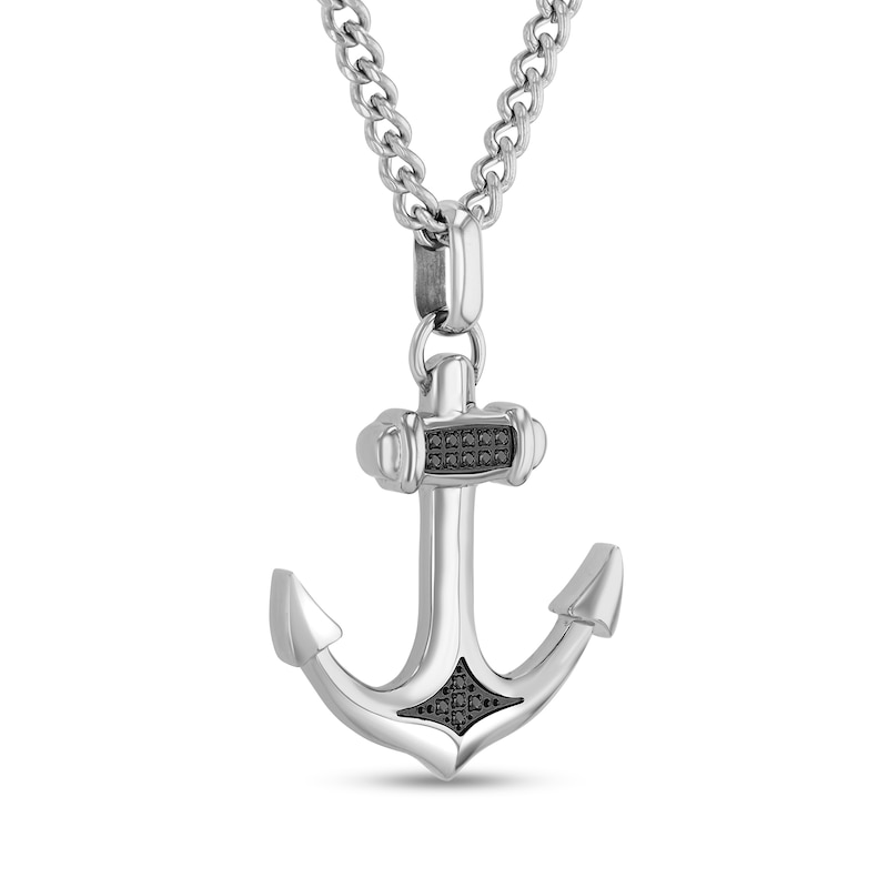 Main Image 2 of 1/15 CT. T.W. Black Diamond Anchor Pendant in Stainless Steel - 24”