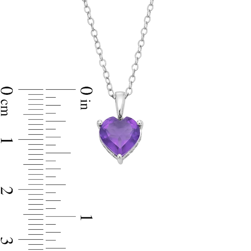 Main Image 2 of 8.0mm Heart-Shaped Amethyst and White Lab-Created Sapphire Solitaire Pendant in Sterling Silver