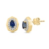 Thumbnail Image 1 of EFFY™ Collection Oval Blue Sapphire and 1/8 CT. T.W. Diamond Frame Stud Earrings in 14K Gold