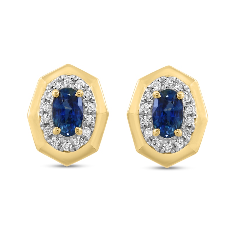 Main Image 2 of EFFY™ Collection Oval Blue Sapphire and 1/8 CT. T.W. Diamond Frame Stud Earrings in 14K Gold